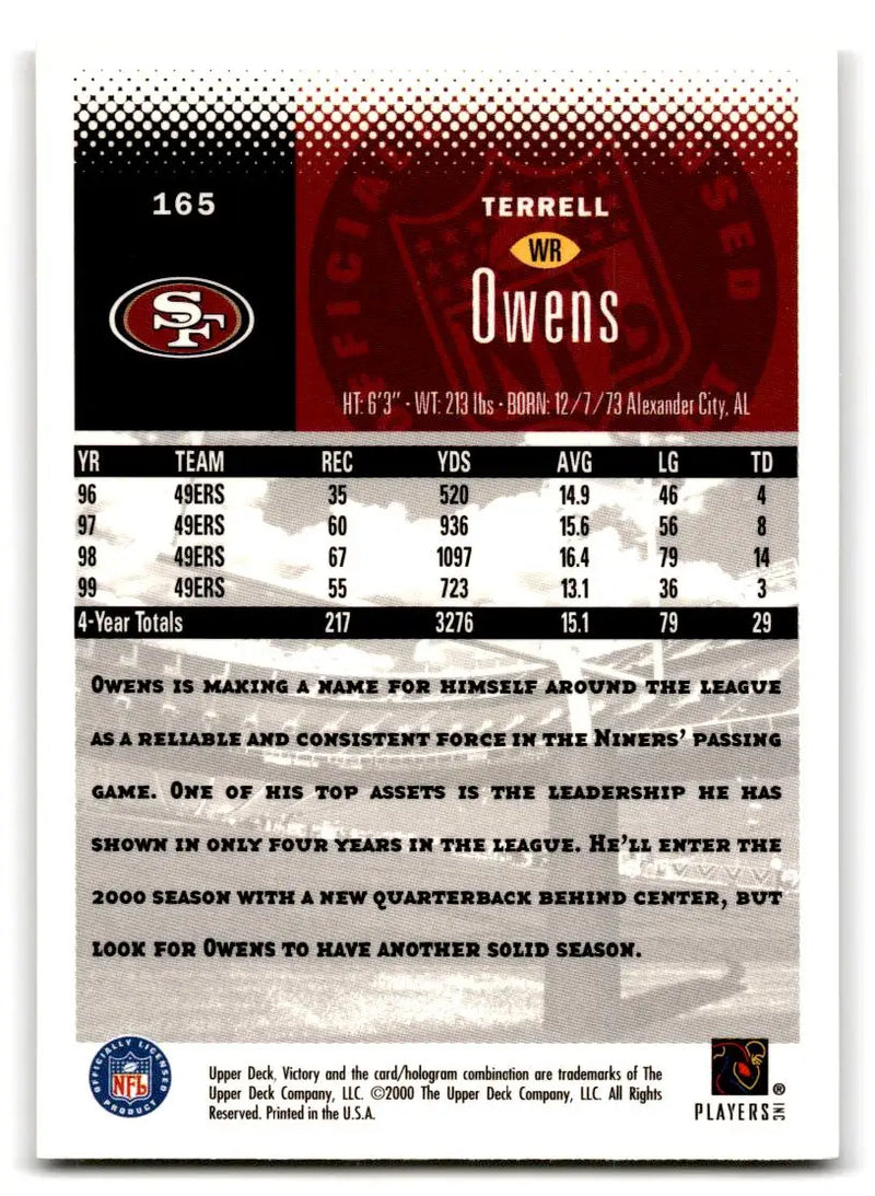 2000 Upper Deck Victory #165 Terrell Owens - Football Card Single
