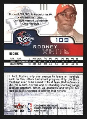 2001-02 Fleer Force Rodney White #109 /999 RC Detroit Pistons - Basketball Card Single
