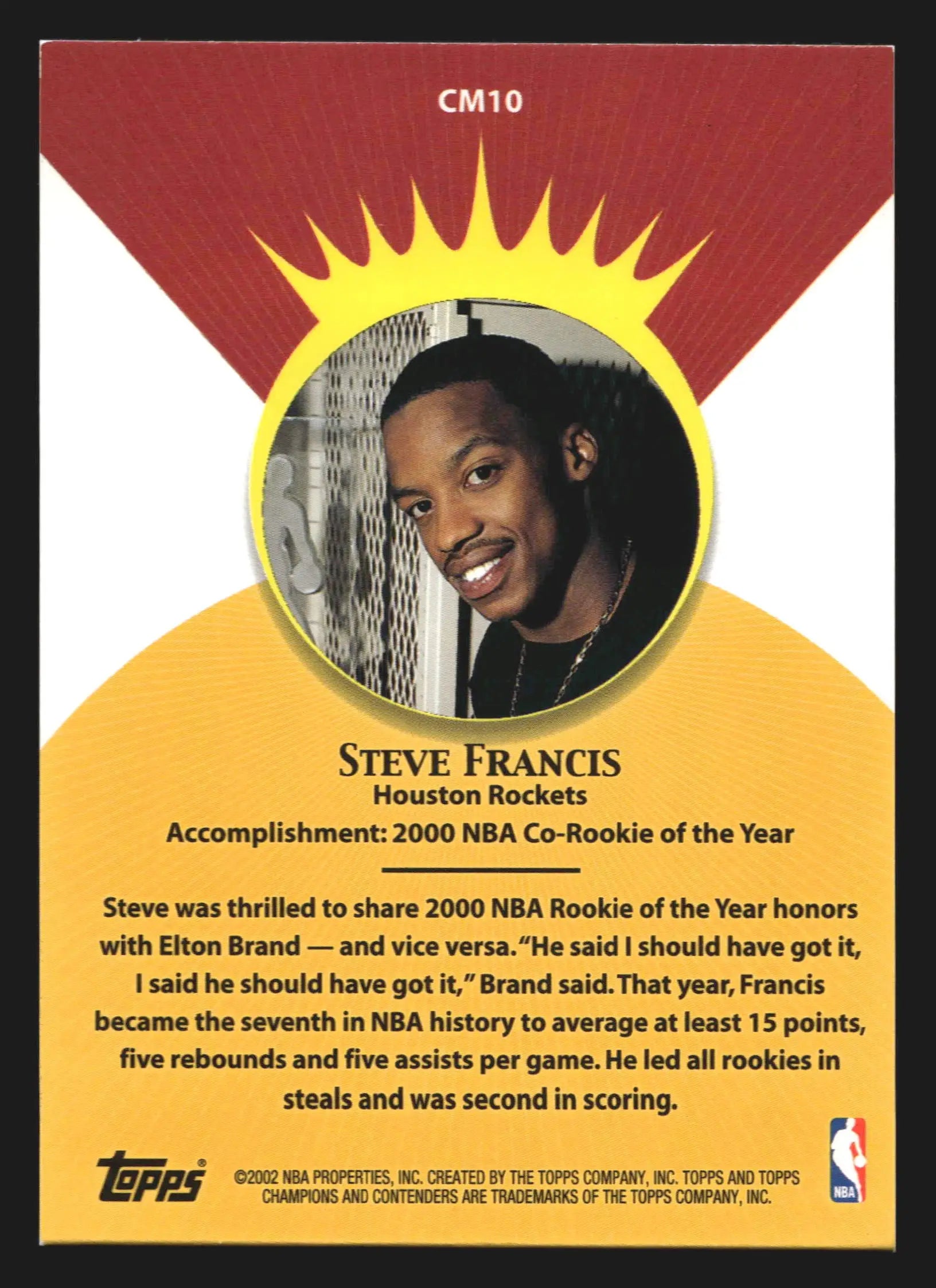 2001-02 Topps Champions & Contenders Steve Francis #CM10 Crowning Moment Rockets - Basketball Card Single