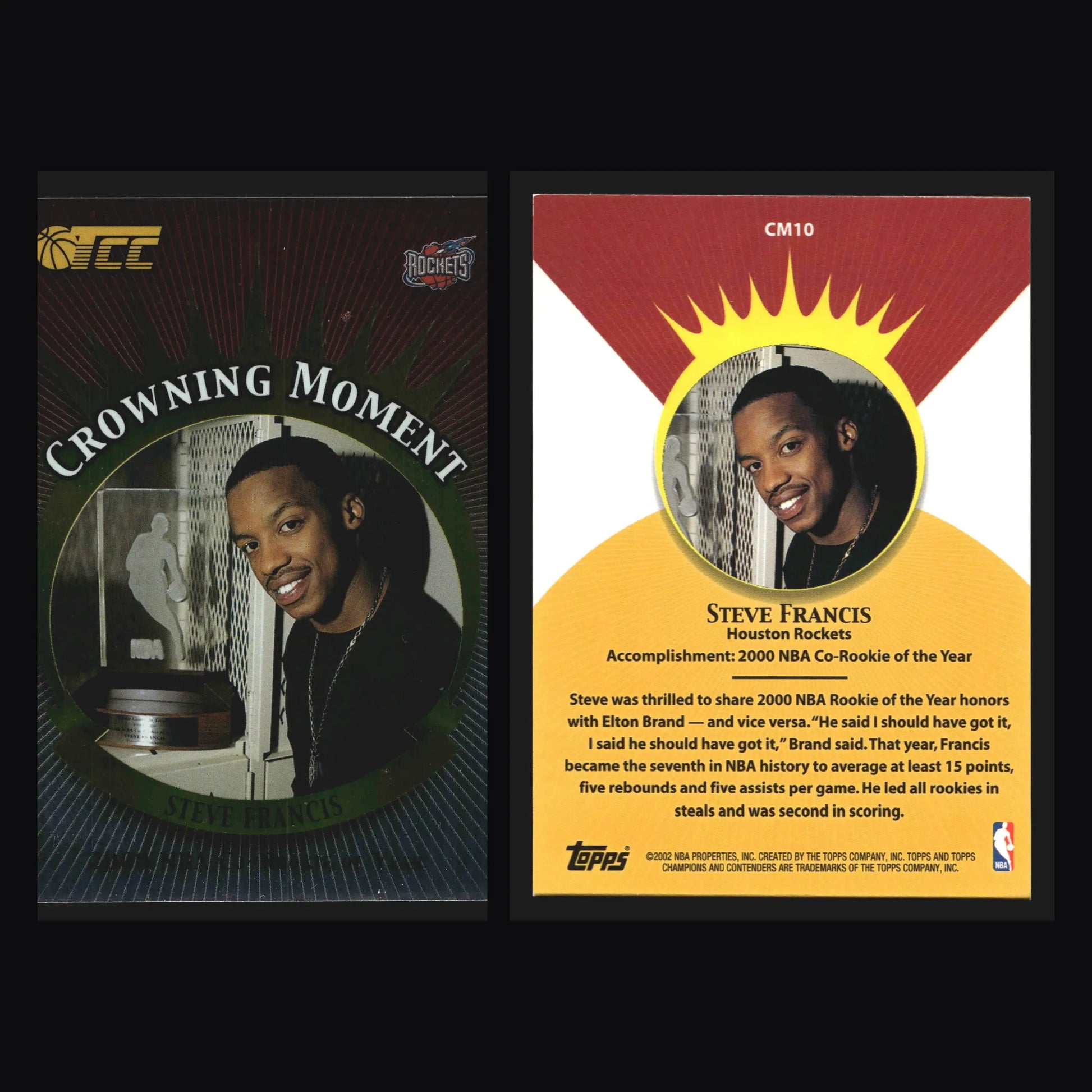 2001-02 Topps Champions & Contenders Steve Francis #CM10 Crowning Moment Rockets - Basketball Card Single