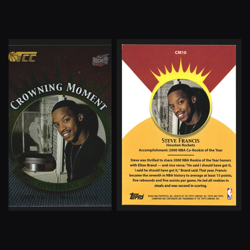 2001-02 Topps Champions & Contenders Steve Francis #CM10 Crowning Moment Rockets - Basketball Card Single