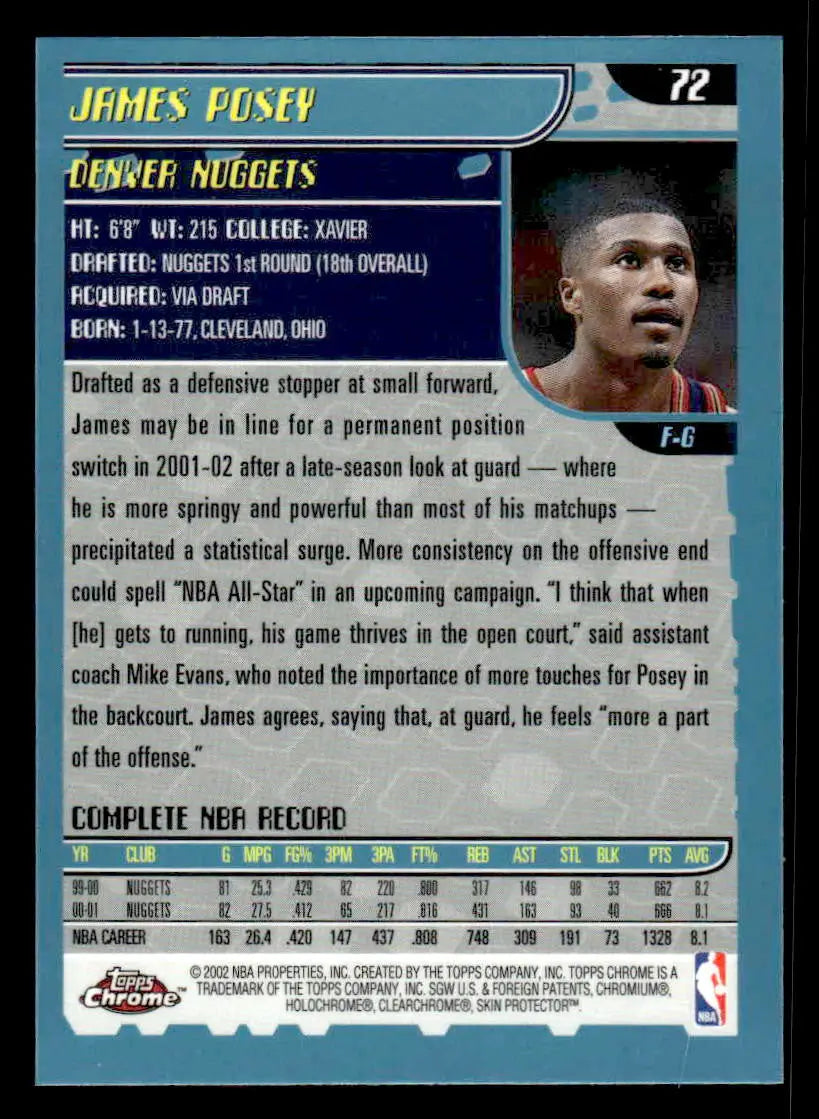 2001-02 Topps Chrome #72 James Posey - Basketball Card Single