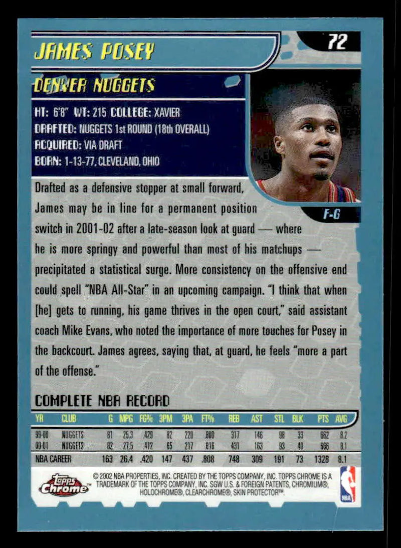 2001-02 Topps Chrome #72 James Posey - Basketball Card Single
