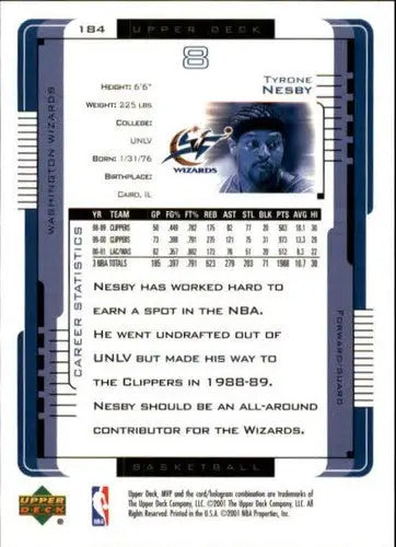 2001-02 Upper Deck MVP Tyrone Nesby Wizards basketball card front view