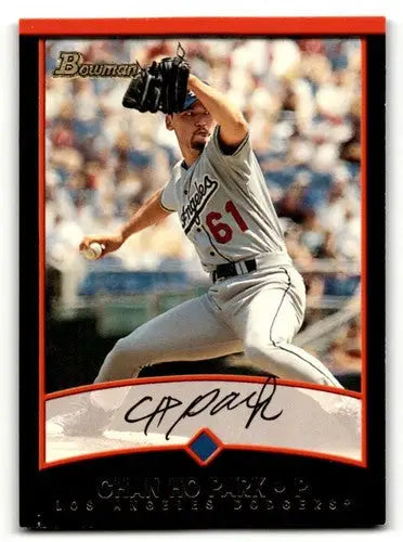 Original gloss Chan Ho Park baseball card featuring Park Los Angeles Dodgers 2001 Bowman