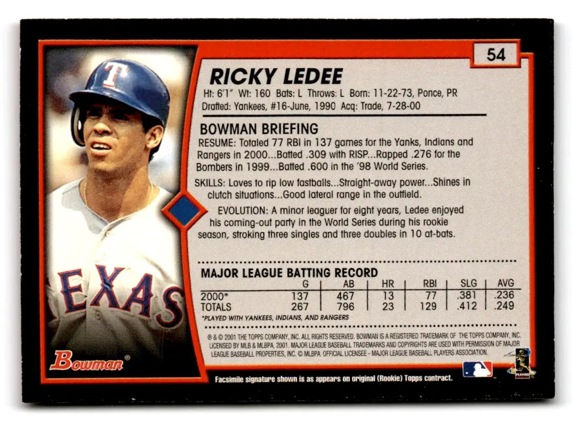 2001 Bowman #54 Ricky Ledee - Baseball Card Single