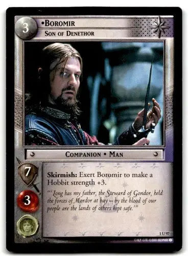 Original gloss Boromir trading card from Simply Sandoval Decipher LOTR TCG