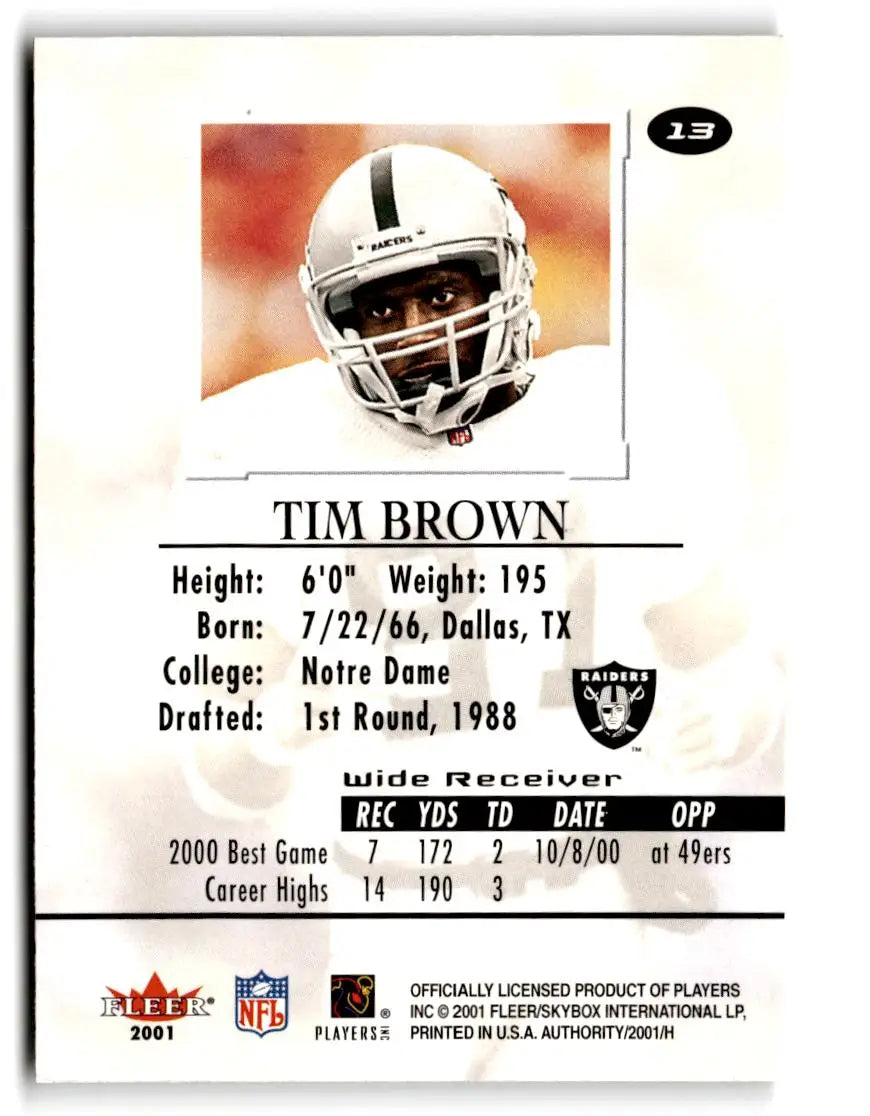 2001 Fleer Authority #13 Tim Brown - Football Card Single