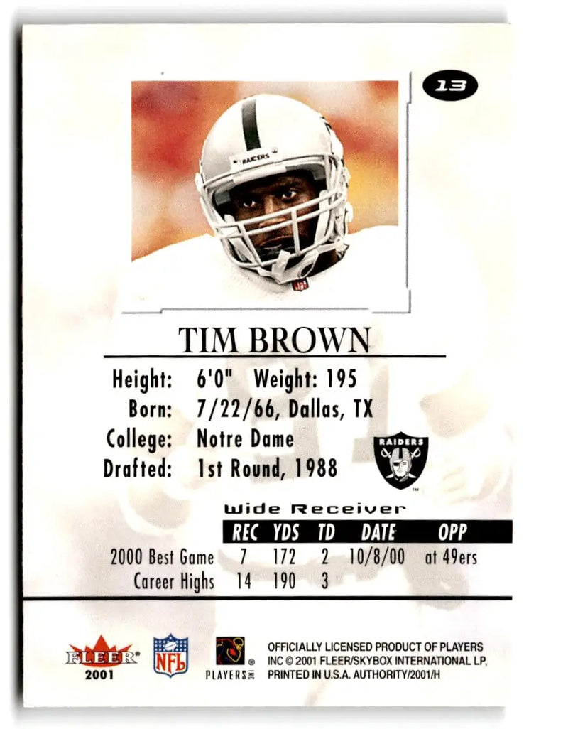 2001 Fleer Authority #13 Tim Brown - Football Card Single