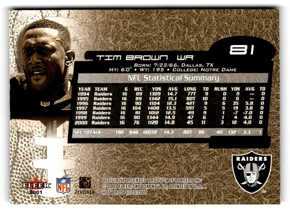 2001 Fleer Hot Prospects #81 Tim Brown - Football Card Single