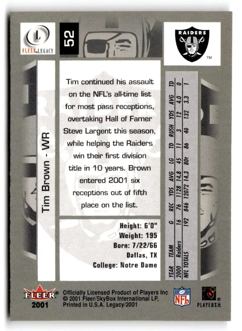 2001 Fleer Legacy #52 Tim Brown - Football Card Single