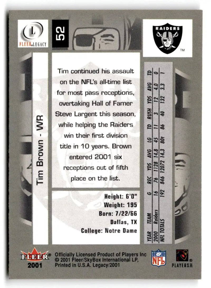 2001 Fleer Legacy #52 Tim Brown - Football Card Single