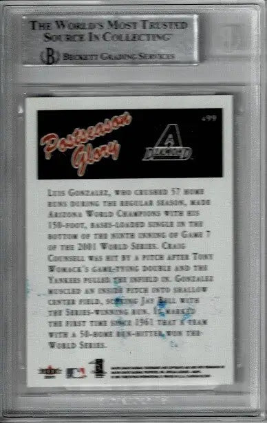 2001 Fleer Platinum #499 Luis Gonzalez Auto World Series Post Season Glory BGS - Baseball Card Single