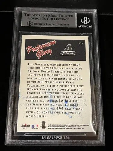 2001 Fleer Platinum #499 Luis Gonzalez Auto World Series Post Season Glory BGS - Baseball Card Single