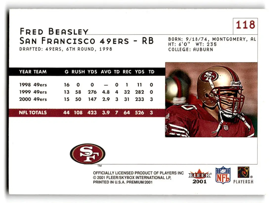 2001 Fleer Premium #118 Fred Beasley - Football Card Single