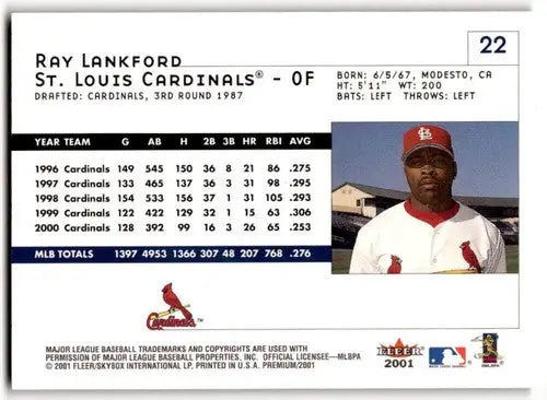 2001 Fleer Premium Ray Lankford baseball card with original gloss in excellent NM-MT condition