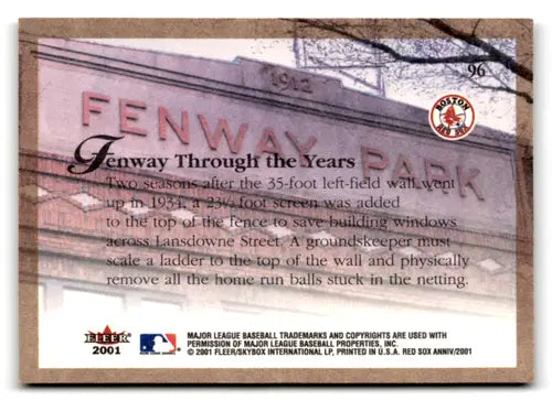 2001 Fleer Red Sox 100th #96 Fenway Park NM Near Mint ID:81430 - Baseball Card Single
