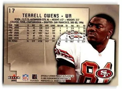 Terrell Owens 2001 Fleer Showcase #17 trading card for collectors and fans