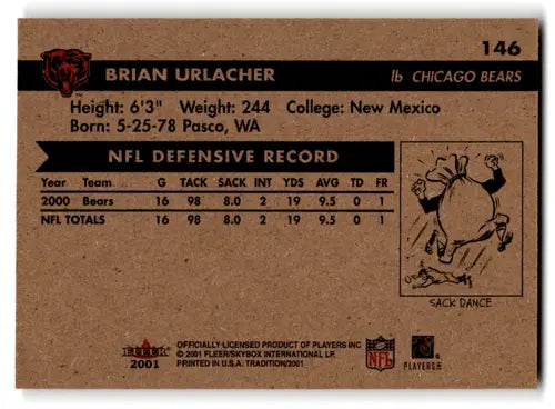 2001 Fleer Tradition #146 Brian Urlacher NM-MT Bears ID:82024 - Football Card Single