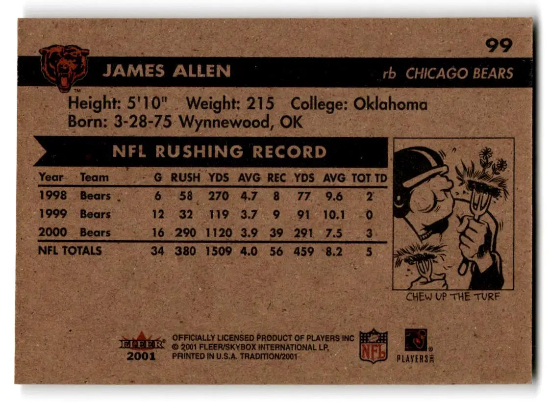 2001 Fleer Tradition #99 James Allen - Football Card Single