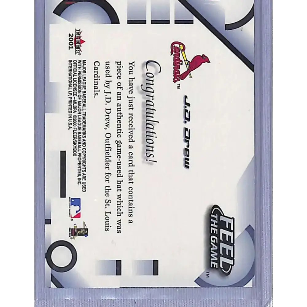 2001 Fleer Triple Crown #NNO J.D. Drew Feel the Game NM-MT Baseball Card - Baseball Card Single