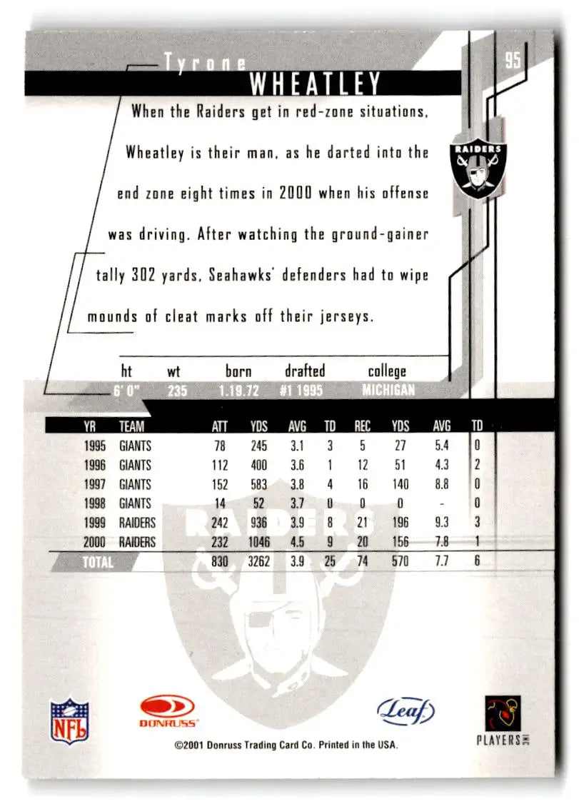2001 Leaf Rookies & Stars #95 Tyrone Wheatley - Football Card Single