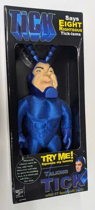 Packaged Blue Tick action figure with soft body and sound effects from 2001 N2 Toys Tick Talking series