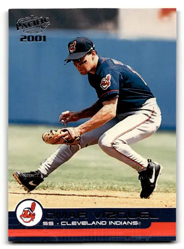Omar Vizquel baseball card with original gloss from 2001 Pacific #134 Indians