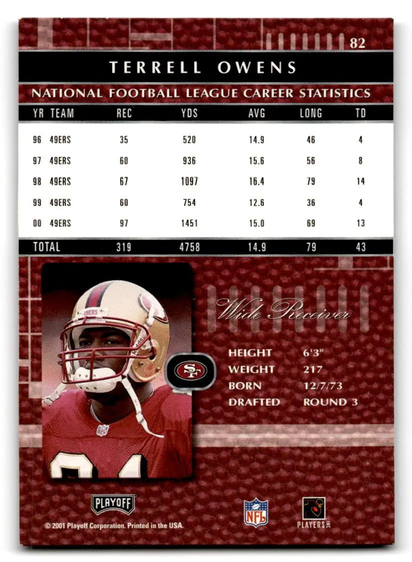 2001 Playoff Absolute Memorabilia #82 Terrell Owens - Football Card Single