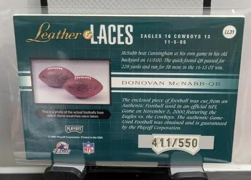2001 Playoff Absolute Memorabilia Leather and Laces #LL31 Donovan McNab ID:81546 - Football Card Single