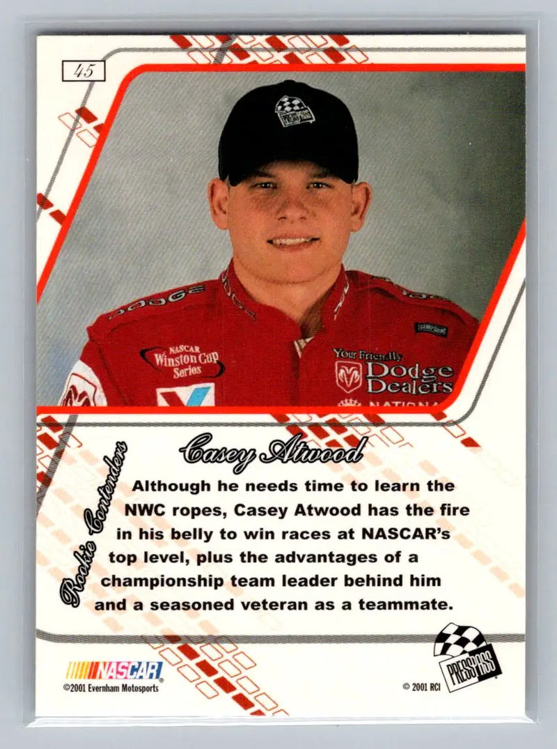 2001 Press Pass Premium #45 Casey Atwood Evernham Motorsports - Racing Card Single