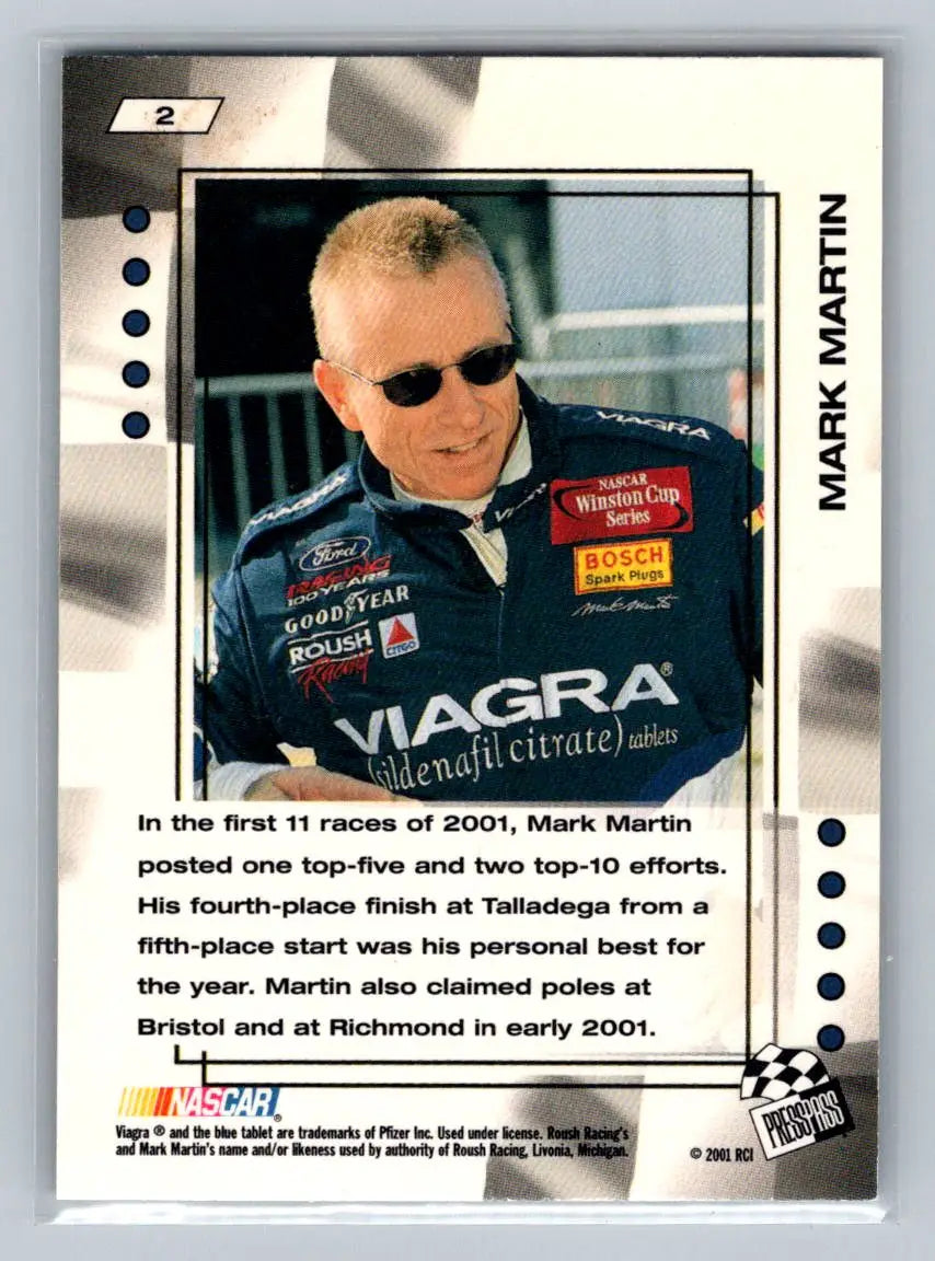 2001 Press Pass VIP #2 Mark Martin Roush Racing - Racing Card Single