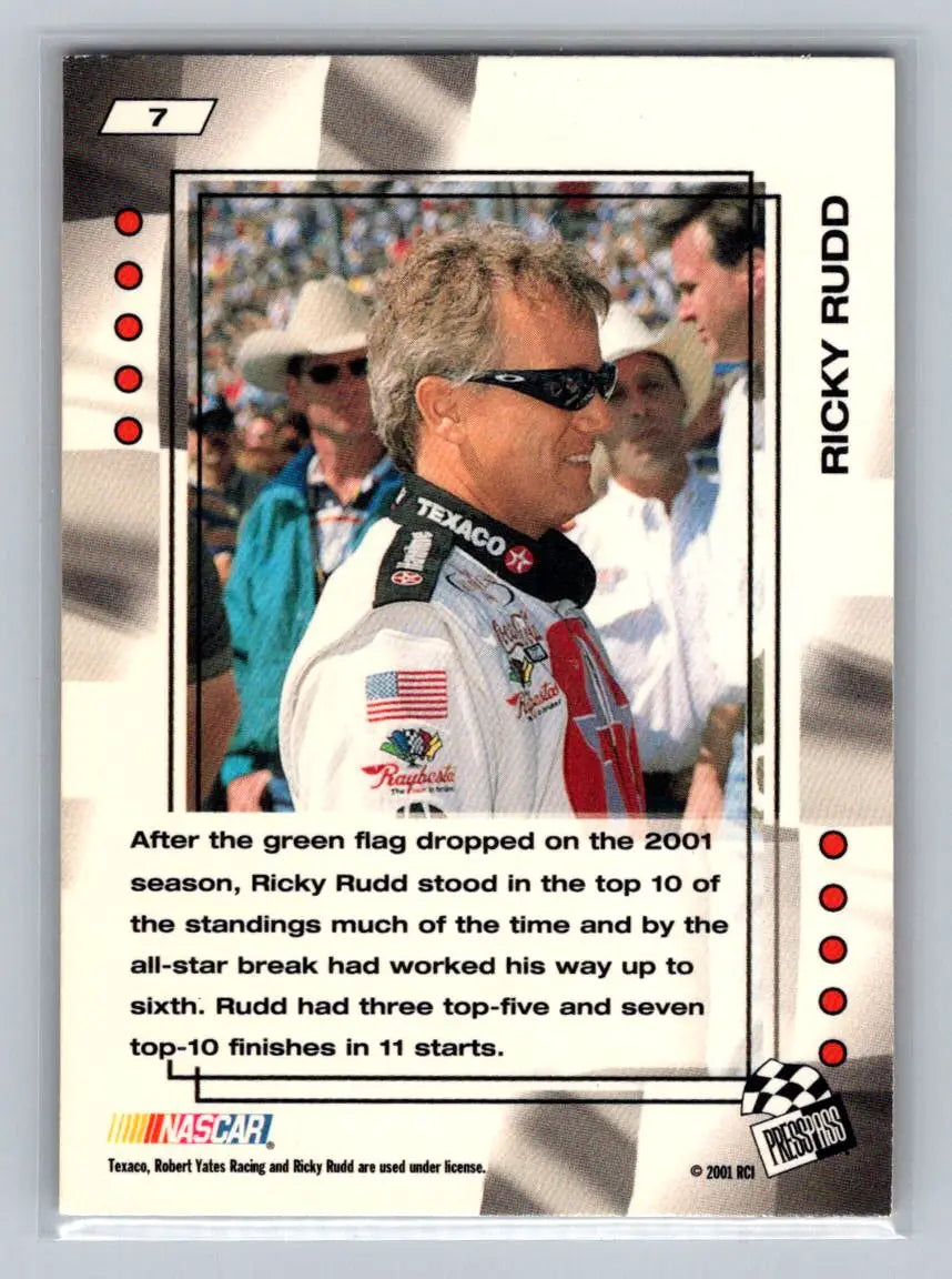 2001 Press Pass VIP #7 Ricky Rudd Robert Yates Racing - Racing Card Single
