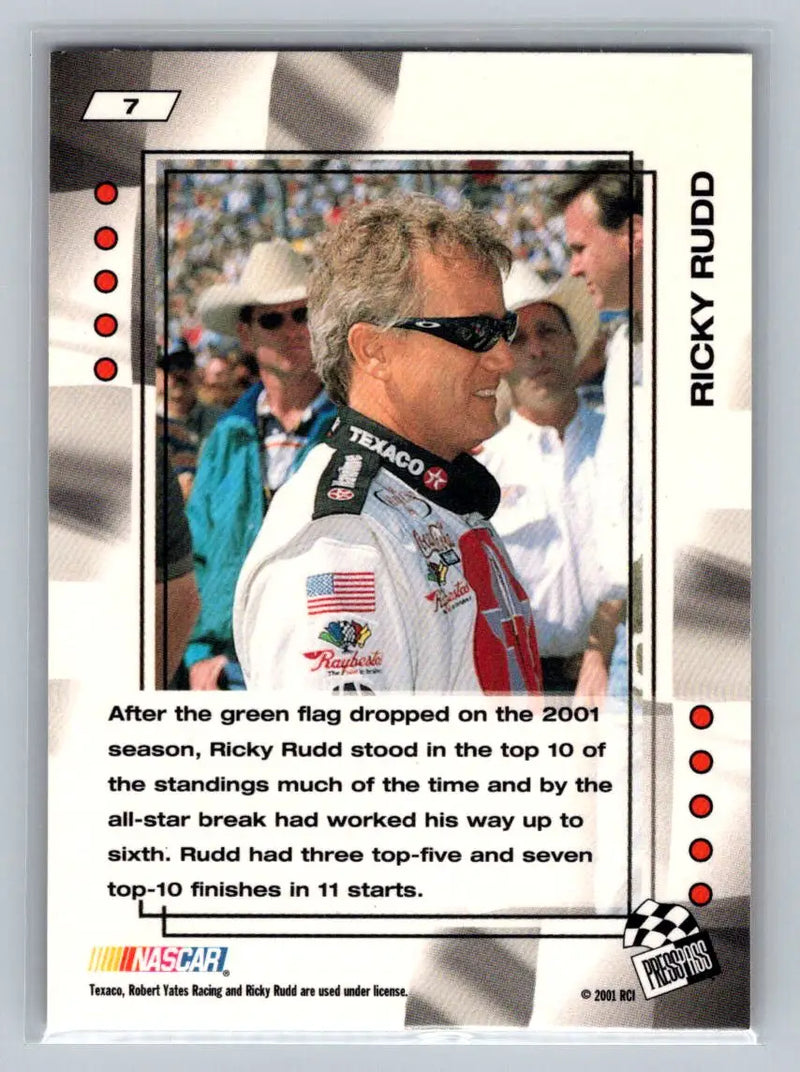 2001 Press Pass VIP #7 Ricky Rudd Robert Yates Racing - Racing Card Single