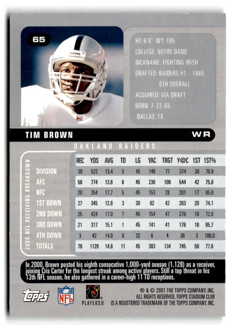 2001 Stadium Club #65 Tim Brown - Football Card Single