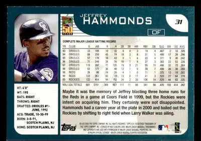 2001 Topps #31 Jeffrey Hammonds - Baseball Card Single