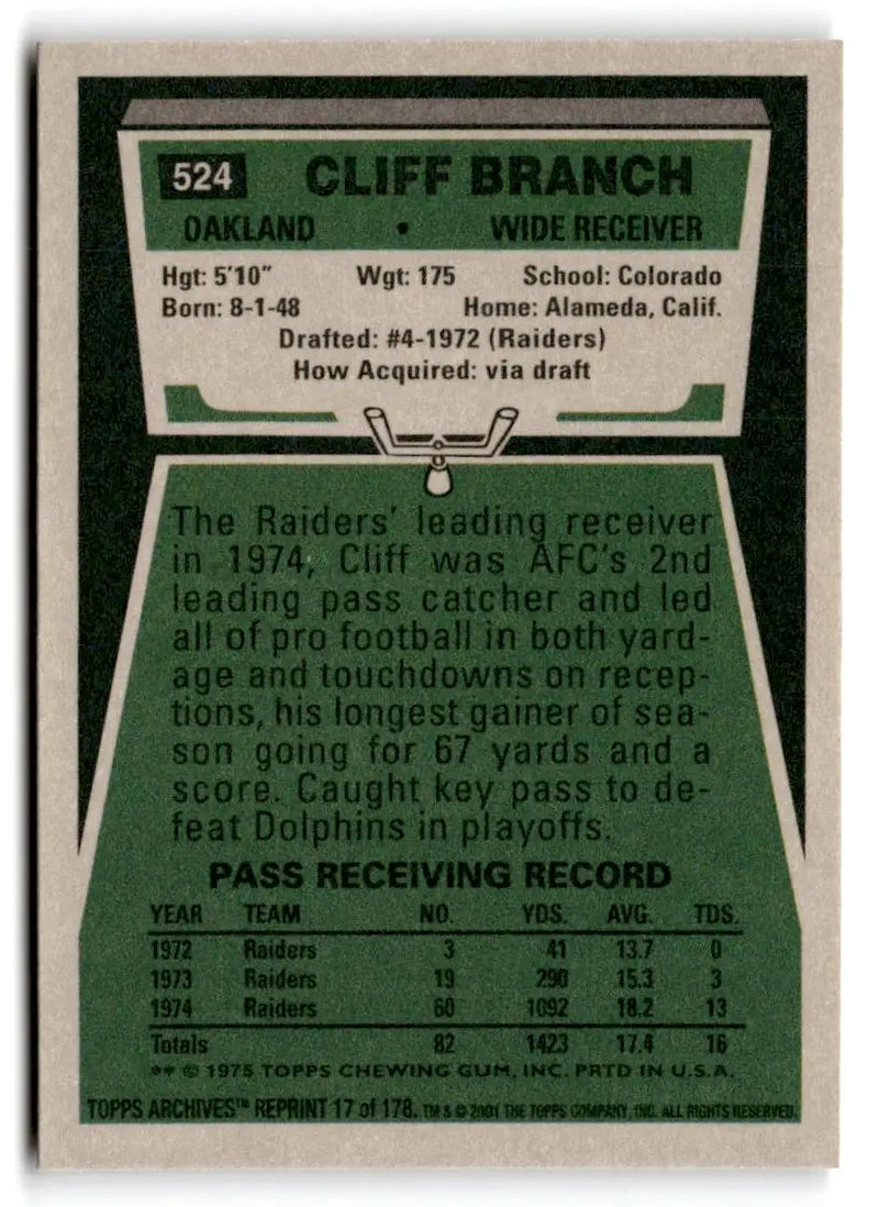 2001 Topps Archives #17 Cliff Branch - Football Card Single