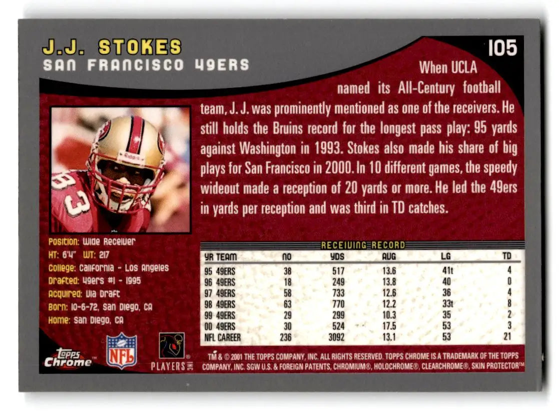 2001 Topps Chrome #105 J.J. Stokes - Football Card Single