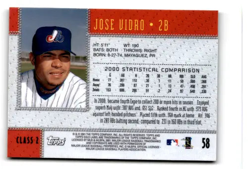 2001 Topps Gold Label Class 2 #58 Jose Vidro EX/NM Expos ID:81558 - Baseball Card Single
