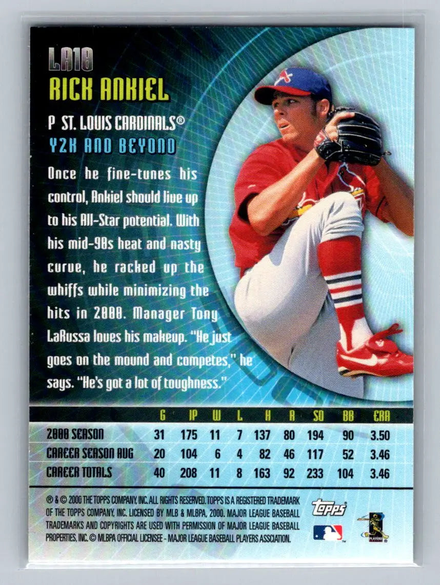 2001 Topps LA10 Rick Ankiel baseball card featuring St. Louis Cardinals star pitcher