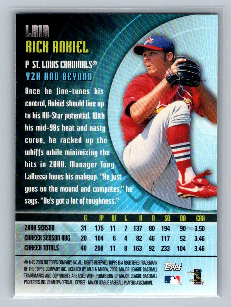 2001 Topps LA10 Rick Ankiel baseball card featuring St. Louis Cardinals star pitcher