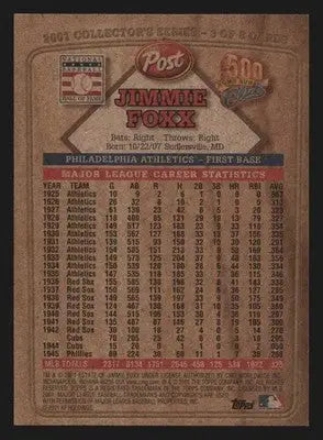 2001 Topps Post 500 Home Run Club #3 Jimmie Foxx Athletics HOF - Baseball Card Single