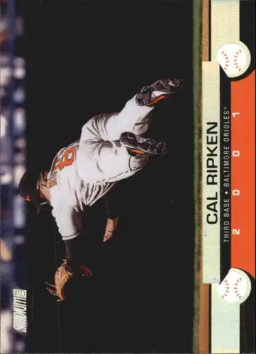 Original gloss baseball card featuring Cal Ripken Jr. in Baltimore Orioles uniform from Topps Stadium Club
