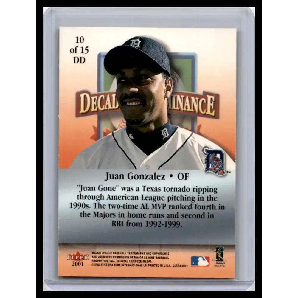 2001 Ultra #10DD Juan Gonzalez NM-MT Detroit Tigers Baseball Card - Baseball Card Single