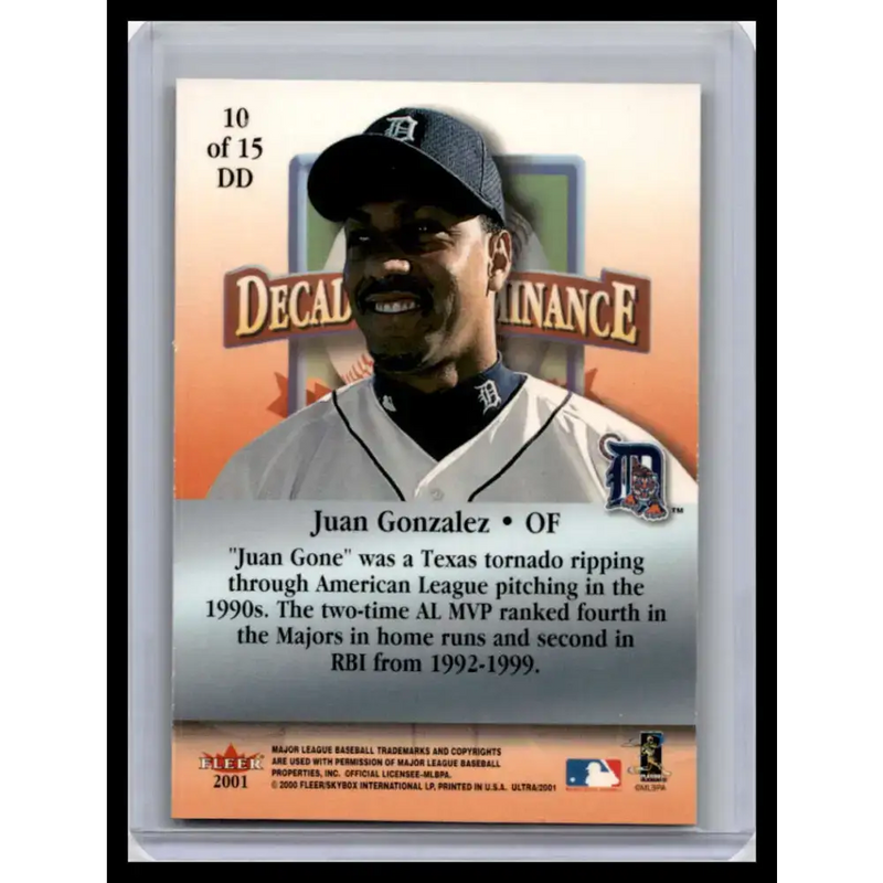 2001 Ultra #10DD Juan Gonzalez NM-MT Detroit Tigers Baseball Card - Baseball Card Single