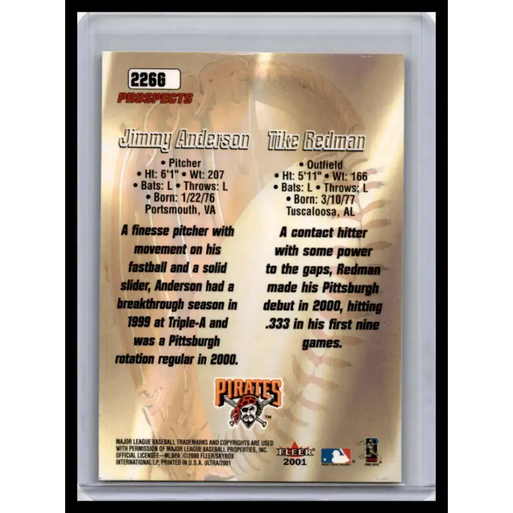 2001 Ultra #226G Jimmy Anderson / Tike Redman NM-MT Pittsburgh Pirates Baseball Card - Baseball Card Single