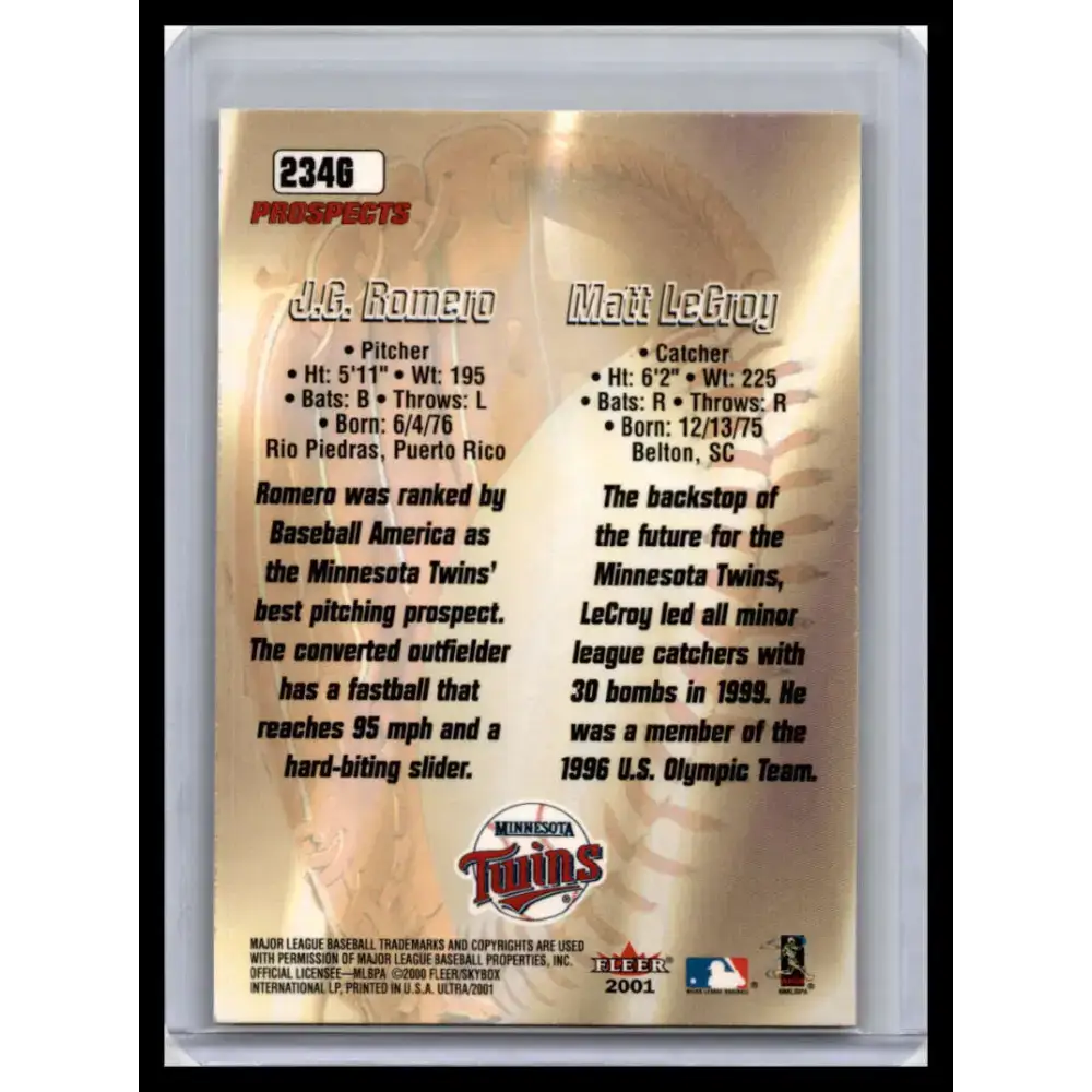 2001 Ultra #234G J.C. Romero / Matt LeCroy NM-MT Minnesota Twins Baseball Card - Baseball Card Single