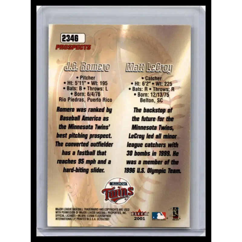 2001 Ultra #234G J.C. Romero / Matt LeCroy NM-MT Minnesota Twins Baseball Card - Baseball Card Single