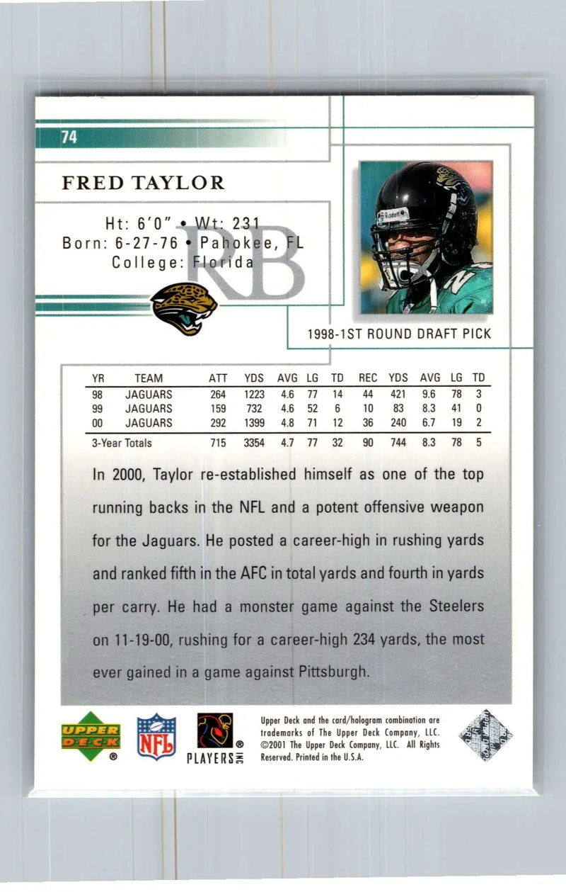 2001 Upper Deck #74 Fred Taylor Jacksonville Jaguars - Football Card Single