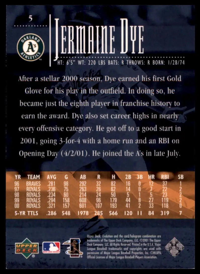 2001 Upper Deck Evolution Jermaine Dye 5 Oakland Athletics NM - Baseball Card Single